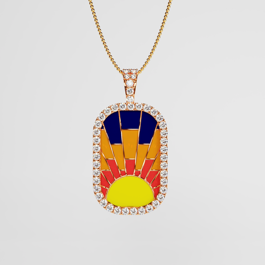 STAINED GLASS DOGTAG PENDANT - ROSE GOLD & DIAMONDS - Urban Stones Ldn