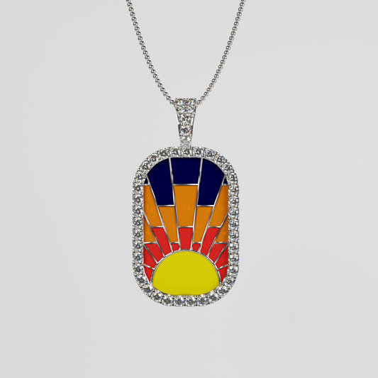 STAINED GLASS DOGTAG PENDANT - WHITE GOLD & DIAMONDS - Urban Stones Ldn